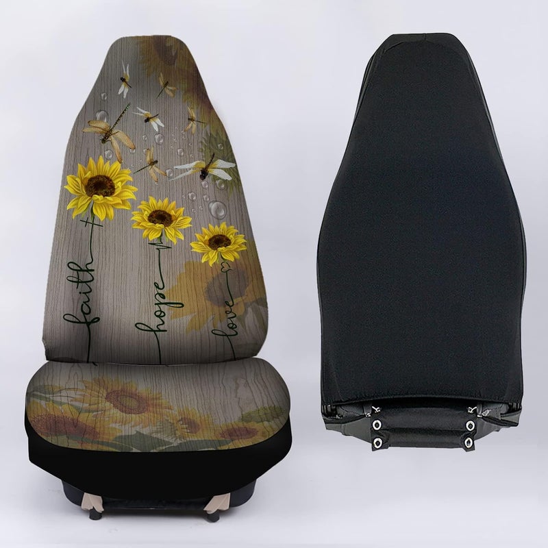 Howilath Sunflowers & Dragonfly Print Seat Covers for Women Men Car Seat Covers, 2pcs Car Accessories High Back Front Seat Covers - Image 5